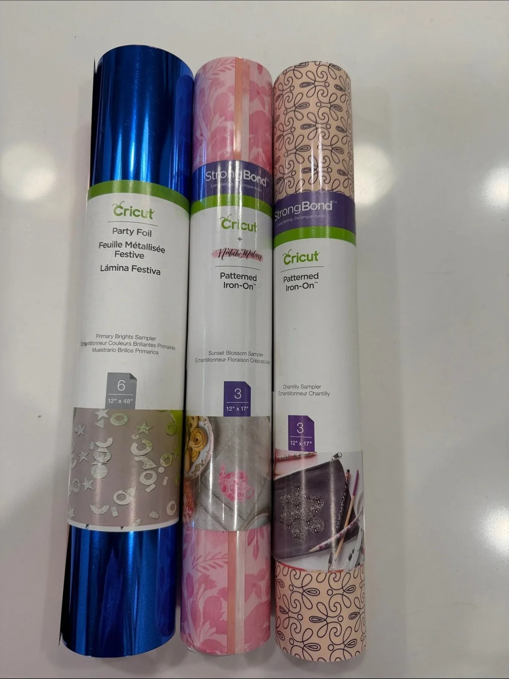 Cricut Party Foil & Patterned Iron-On Rolls in Blue, Pink, and Cream